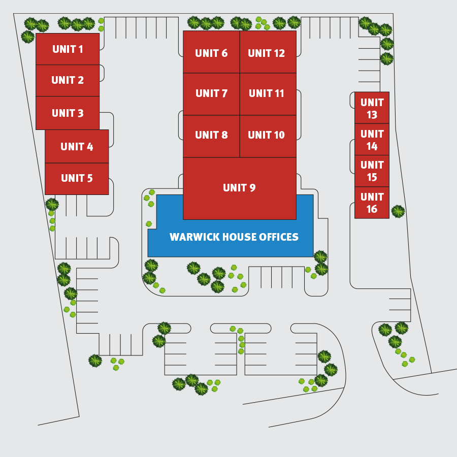 Site plan for small industrial units at Warwick House Business Park, Southam