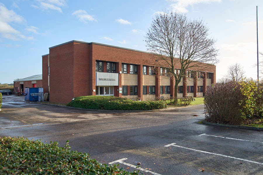 View from car park of Warwick House which fronts the industrial estate in Southam